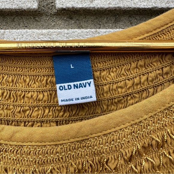 Old Navy Long-Sleeve Tiered Smocked Embroidered Mini Swing Dress Gold Celandine - Picture 5 of 10